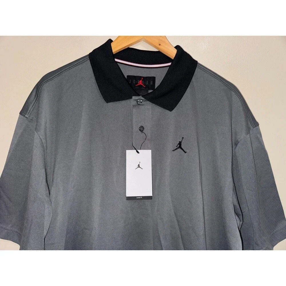 Nike Air Jordan Brooklyn Polo Loose Fit Grey Black Men's Size Medium IB1041-068